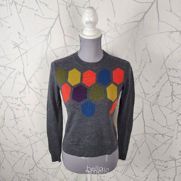 Trina Turk Colorful Honeycomb 100% Merino Wool Crewneck Sweater - Picture 2 of 7